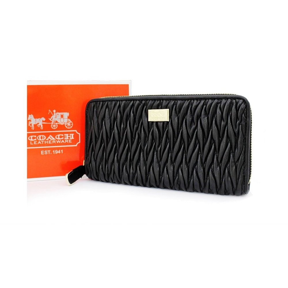 Coach Madison Wallet Leather Pillow Quilted Accordion Black Zip Around Quilting